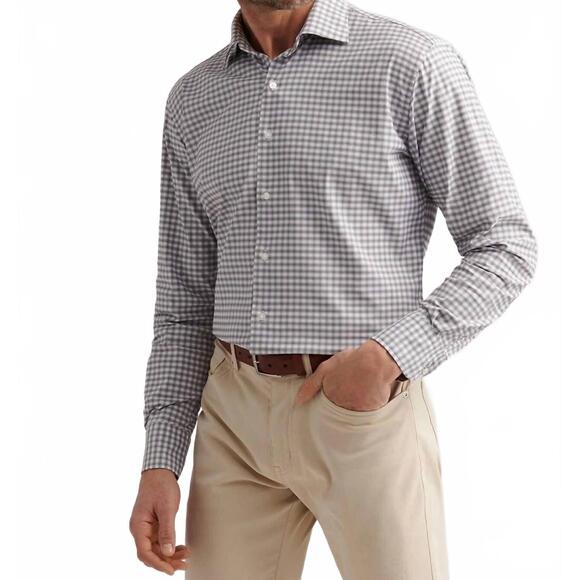 NEW PETER MILLAR fairbanks performance twill sport shirt in basil